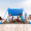 9.8x9.8FT Foldable Beach Canopy Tent Collapsible Shade Sail Sun Protection Windproof Shelter 4 Sandbag 2 Pole Portable Storage Bag Rectangle Blue