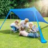 9.8x9.8FT Foldable Beach Canopy Tent Collapsible Shade Sail Sun Protection Windproof Shelter 4 Sandbag 2 Pole Portable Storage Bag Rectangle Blue